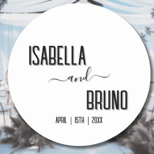 Sticker Rond Mariage de texte personnalisé noir moderne et élég