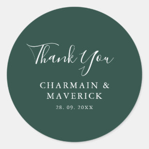 Sticker Rond Mariage de texte simple Emerald White