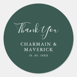 Sticker Rond Mariage de texte simple Emerald White