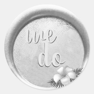 Sticker Rond *~ Mariage de timbre à cire d'argent fleuri