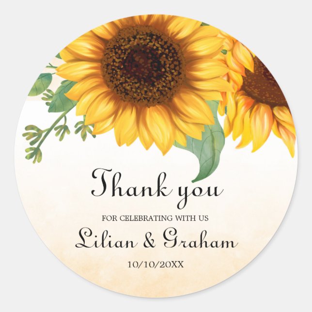 Sticker Rond Mariage de tournesol aquarelle (Devant)