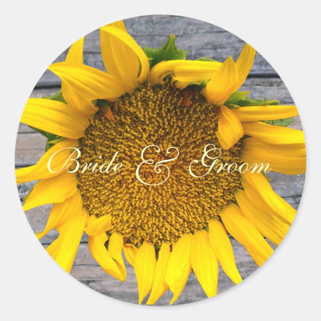 Sticker Rond Mariage de tournesol avec bois de poste 1 (Devant)