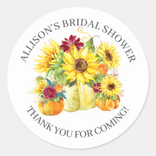 Sticker Rond Mariage de tournesol de citrouille Merci Douche