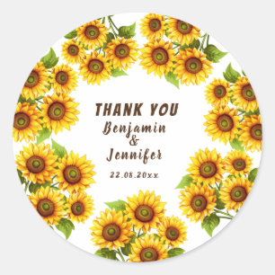 Sticker Rond Mariage de tournesol de morden rustique personnali