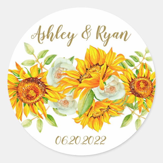 Sticker rond Mariage de tournesol jaune (Devant)