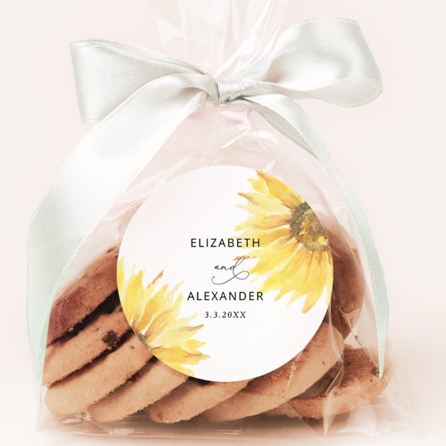 Sticker Rond Mariage de tournesol minimaliste (Créateur téléchargé)