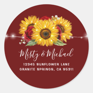 Sticker Rond Mariage de tournesol Retourner l'adresse Enveloppe
