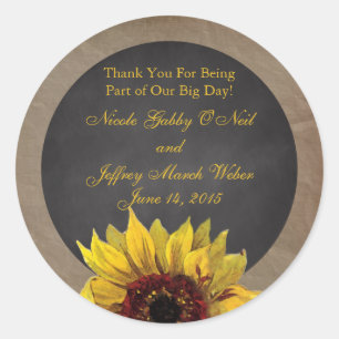 Sticker Rond Mariage de tournesol rustique