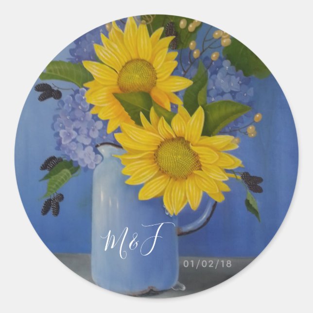 Sticker Rond Mariage de tournesols (Devant)