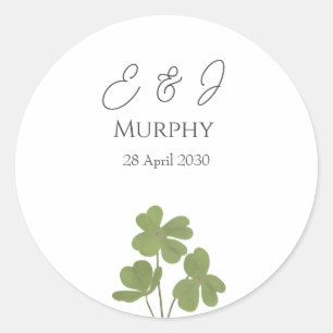 Sticker Rond Mariage de trèfle vert irlandais moderne