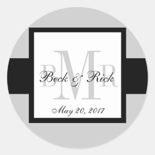 Sticker Rond Mariage de trois monogrammes en gris noir