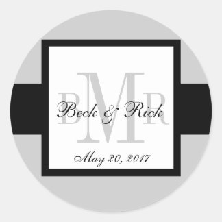 Sticker Rond Mariage de trois monogrammes en gris noir