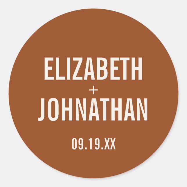 Sticker Rond Mariage de typographie Boho Terracotta (Devant)