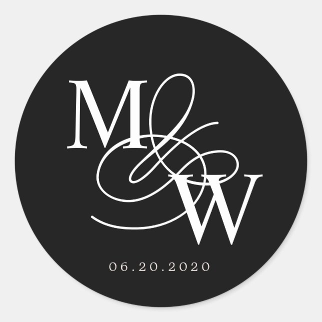 Sticker Rond Mariage de typographie de luxe Monogramme (Devant)