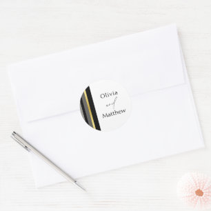 Sticker Rond Mariage de typographie Elegant Black Grey Gold Str