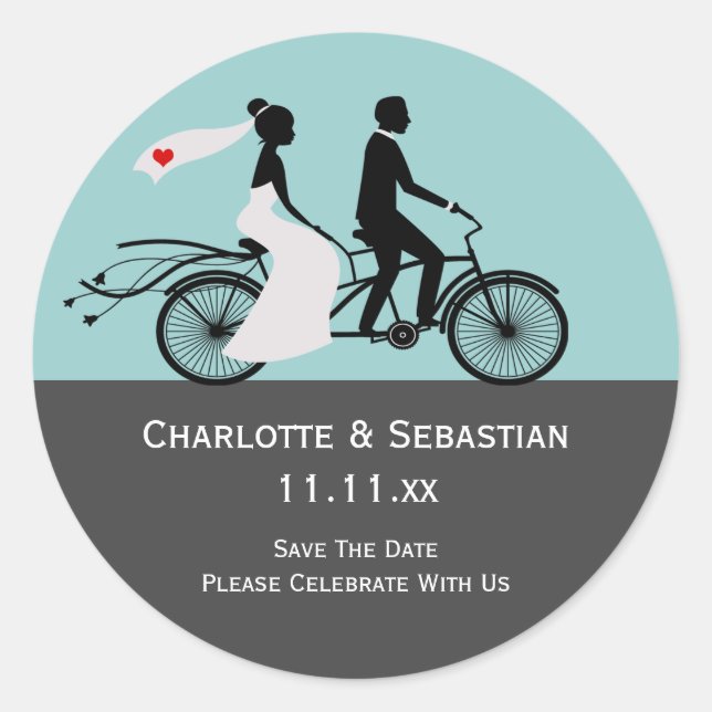 Sticker Rond Mariage De Vélos Cute Tandem (Devant)