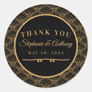 Sticker Rond Mariage de ventilateur Art déco noir et or