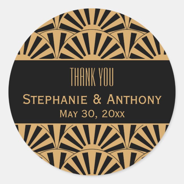 Sticker Rond Mariage de ventilateur Gold et Black Art Déco (Devant)
