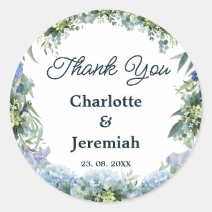 Sticker Rond Mariage de verdure bleu rustique Floral