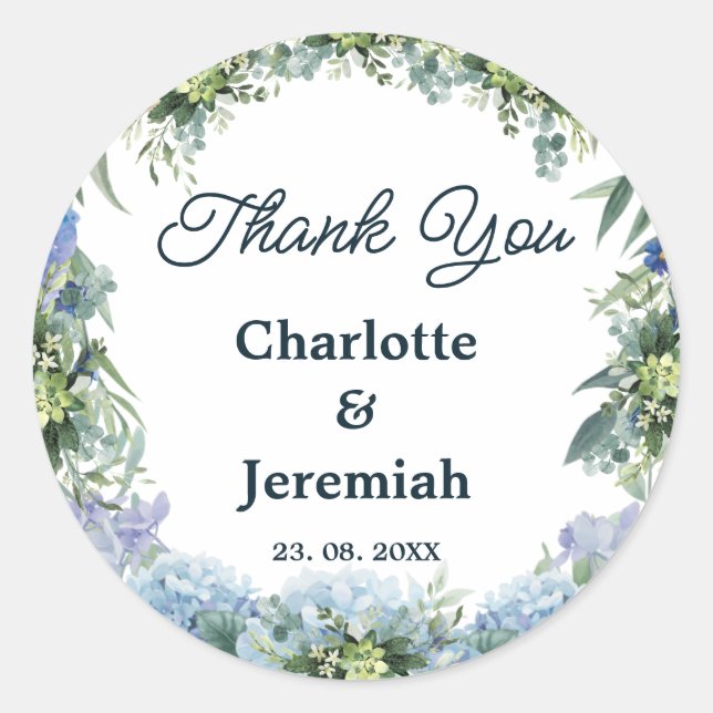 Sticker Rond Mariage de verdure bleu rustique Floral (Devant)