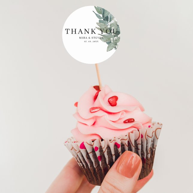 Sticker Rond Mariage de verdure botanique moderne merci (Créateur téléchargé)