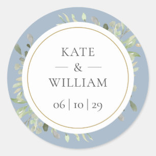 Sticker Rond Mariage de verdure d'eucalyptus bleu poussiéreux