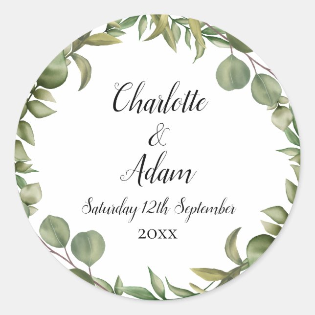 Sticker Rond Mariage de verdure d'eucalyptus boisé (Devant)