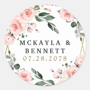 Sticker Rond Mariage de verdure fleurie rose et blanc
