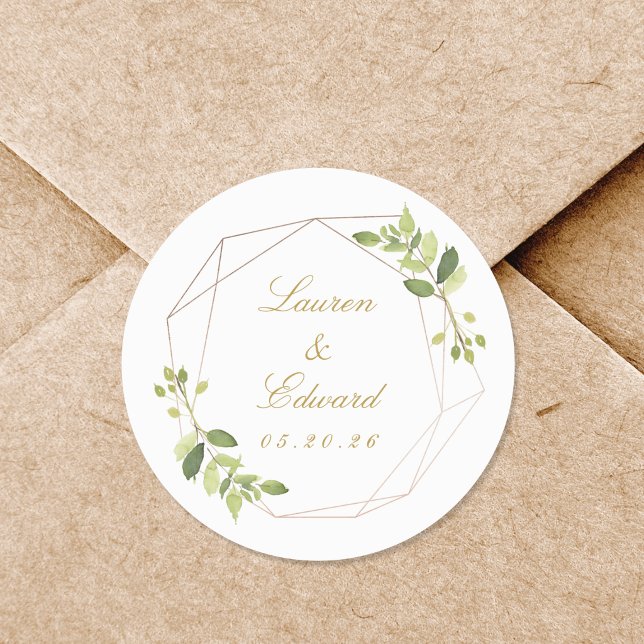 Sticker Rond Mariage de verdure géométrique moderne (Créateur téléchargé)
