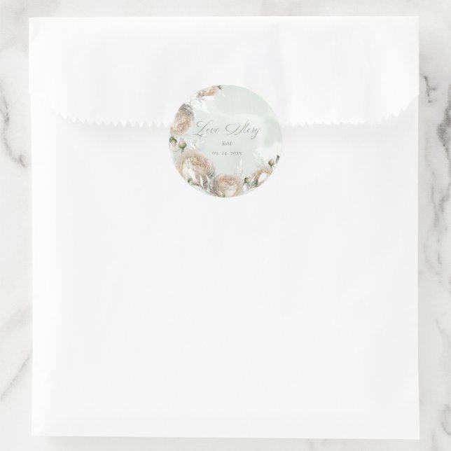 Sticker Rond Mariage de verdure sage rose blanche (Sac)
