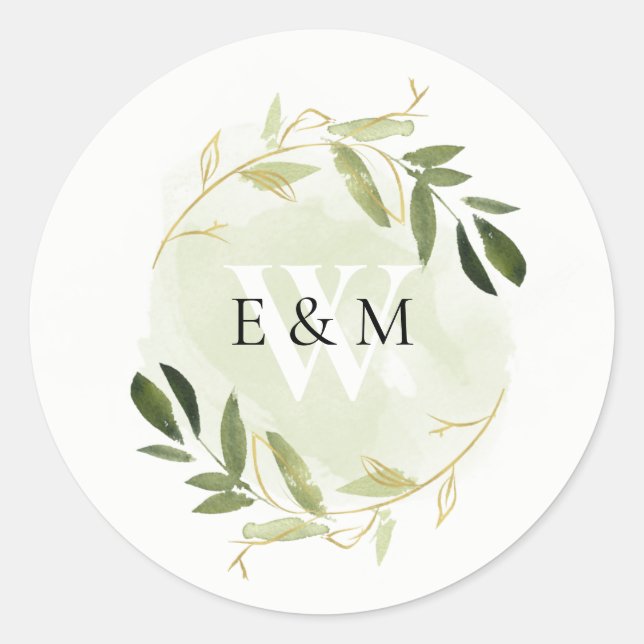 STICKER ROND MARIAGE D'EAU DE COULEUR VERT D'OR FOLIAGE (Devant)
