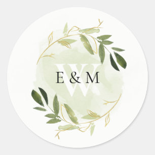 STICKER ROND MARIAGE D'EAU DE COULEUR VERT D'OR FOLIAGE