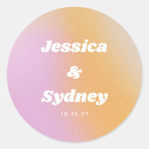 Sticker Rond Mariage dégradé rose et orange rétro