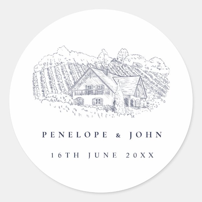 Sticker Rond Mariage d'élégance de destination dans un vignoble (Devant)