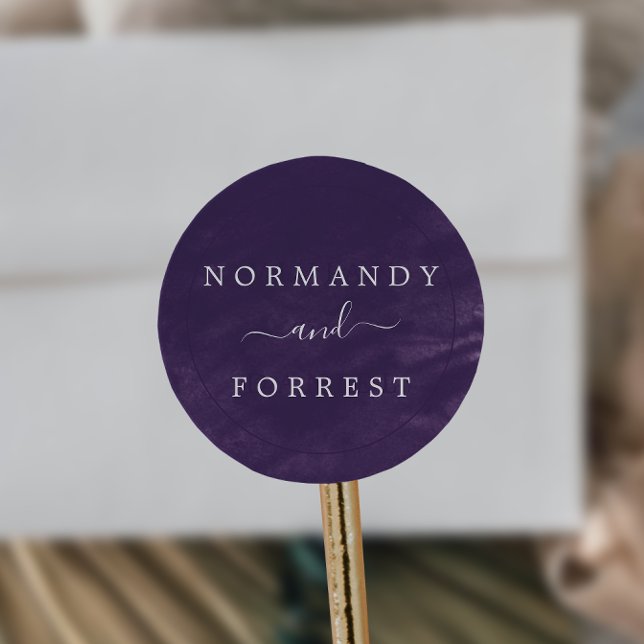 Sticker Rond Mariage d'enveloppe d'aquarelle violet (Créateur téléchargé)