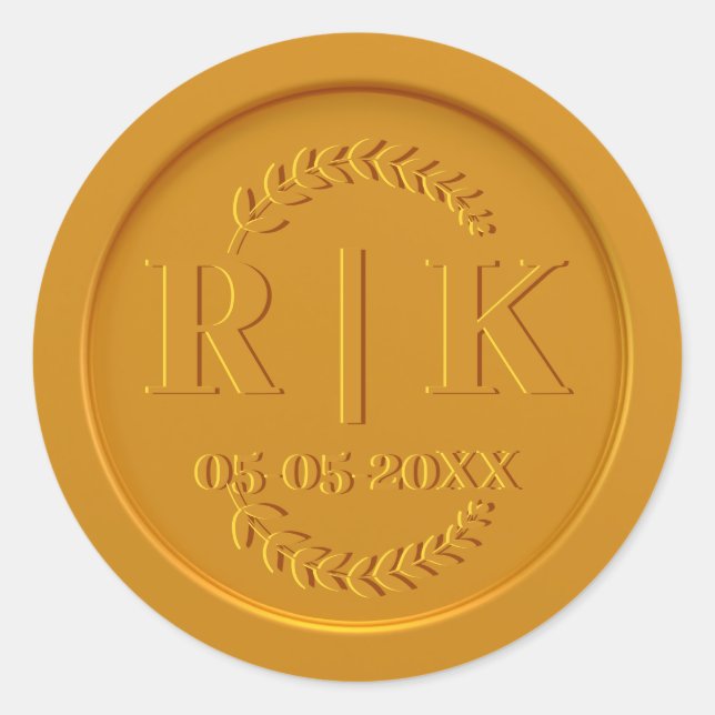 Sticker Rond Mariage d'enveloppe de cire d'or Monogramme person (Devant)