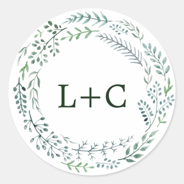 Sticker Rond Mariage d'enveloppes de courroies rustiques vertes (Devant)