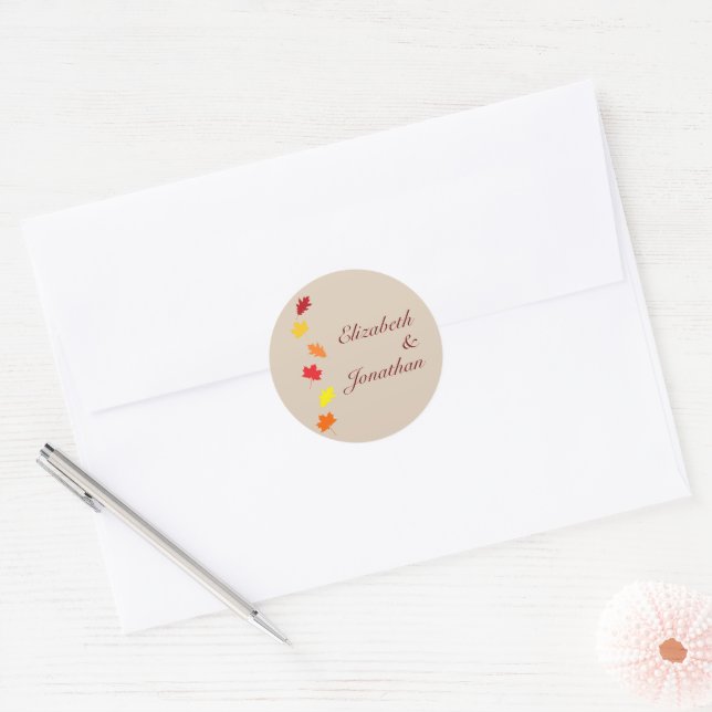 Sticker Rond Mariage des feuilles automnales (Enveloppe)