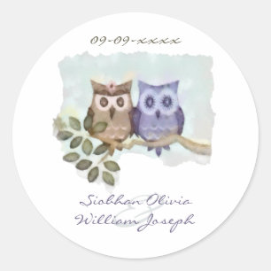 Sticker Rond Mariage des hiboux