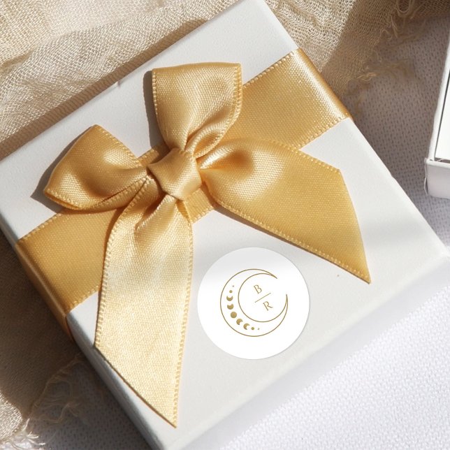 Sticker Rond Mariage des initiales célestes d'or (Créateur téléchargé)