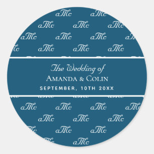 Sticker Rond Mariage des initiales du couple monogramme bleu bl
