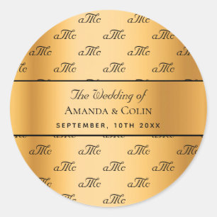 Sticker Rond Mariage des initiales du couple monogramme or