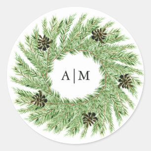 Sticker Rond Mariage des pins d'hiver   Monogramme