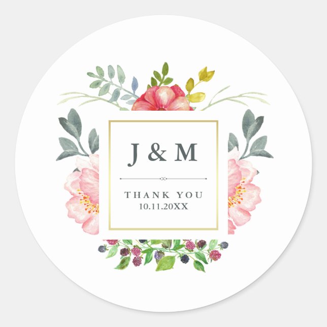 Sticker Rond Mariage des pivoines aquarelles (Devant)