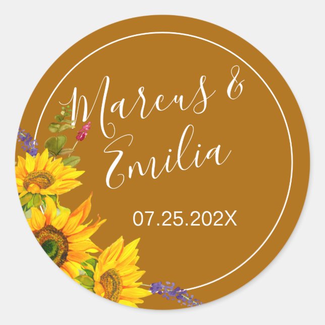 Sticker Rond Mariage des tournesols d'automne (Devant)