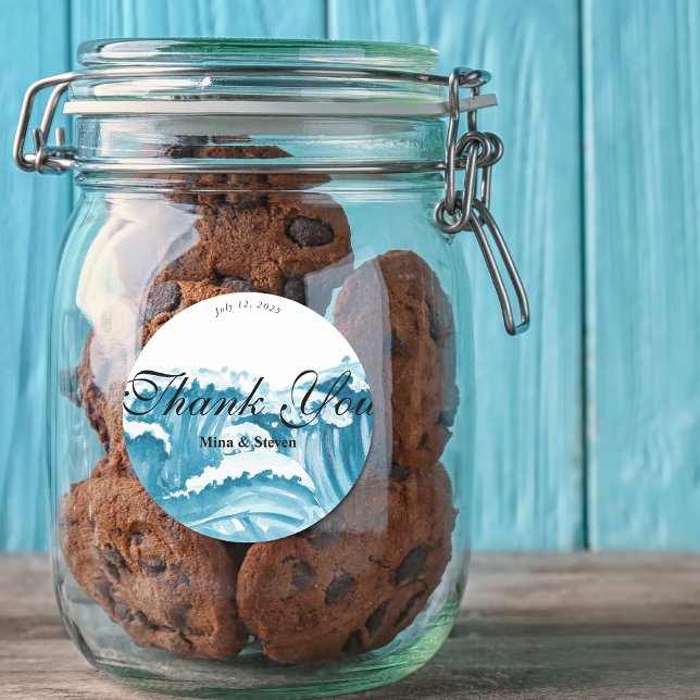 Sticker Rond mariage des vagues océaniques merci (Créateur téléchargé)