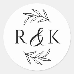 Sticker Rond Mariage d'esperluette de couronnes Feuilles botani