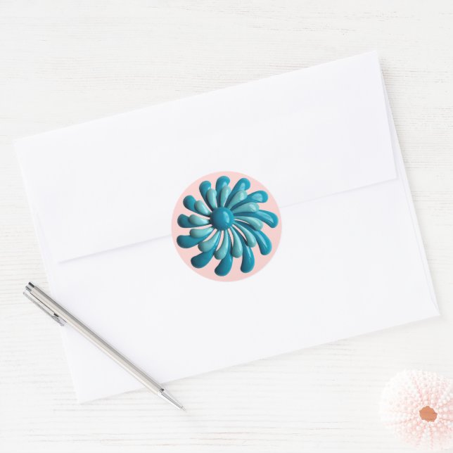 Sticker Rond Mariage d'été Blue Atomic Flower Floral Spring (Enveloppe)