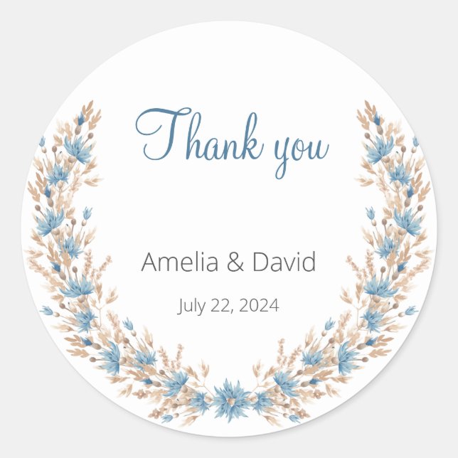 Sticker Rond Mariage d'été Blue Fleur sauvage Grass Wreath (Devant)