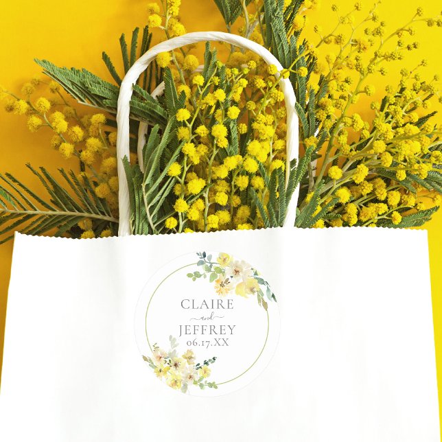 Sticker Rond Mariage d'été Delicic Jaune Floral Sage Vert (Créateur téléchargé)